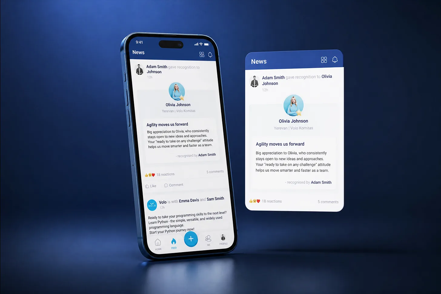 Giving recognition to a colleague in the Spark.work mobile app