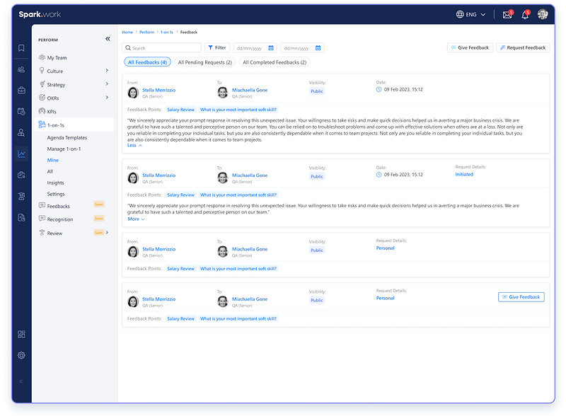 One on One Meeting Software Spark work - 1 On 1